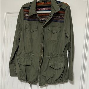 Olive Green Jacket with Multicolor Pattern